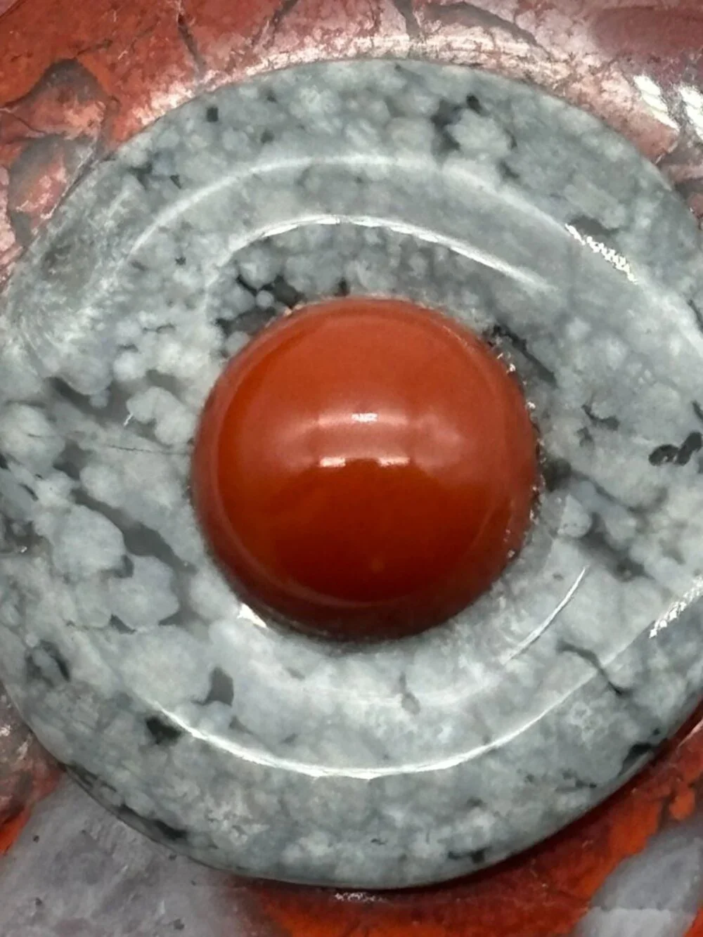 Artisan Crafted Red Jasper Spotted Jasper Stone Brooch of 4 Layers and Signed Cd